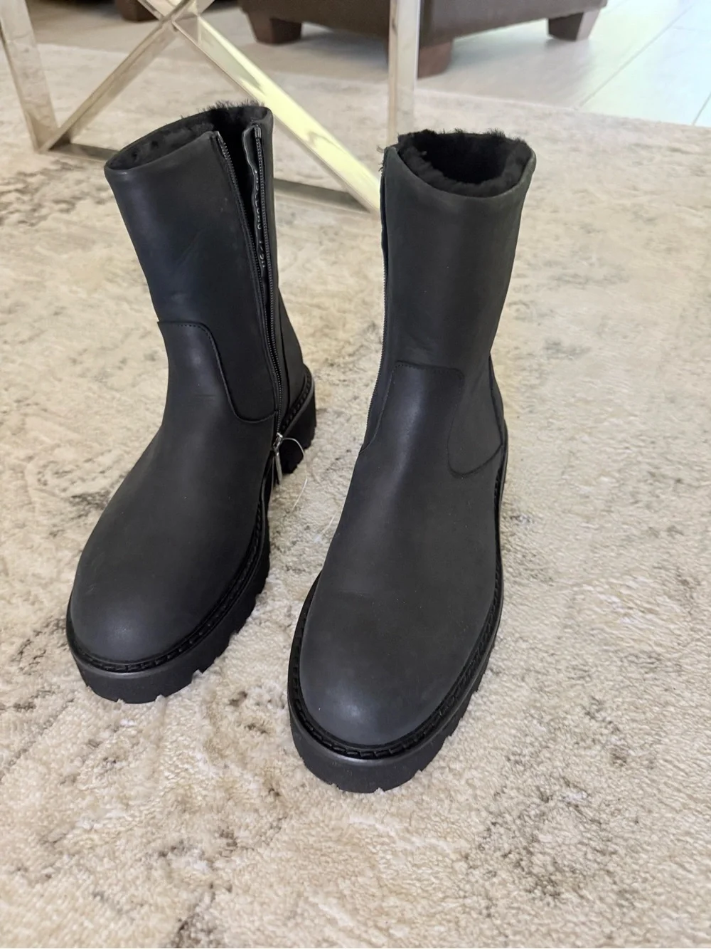 Aquatalia Black Shearling-Trim Waterproof Ankle Boots